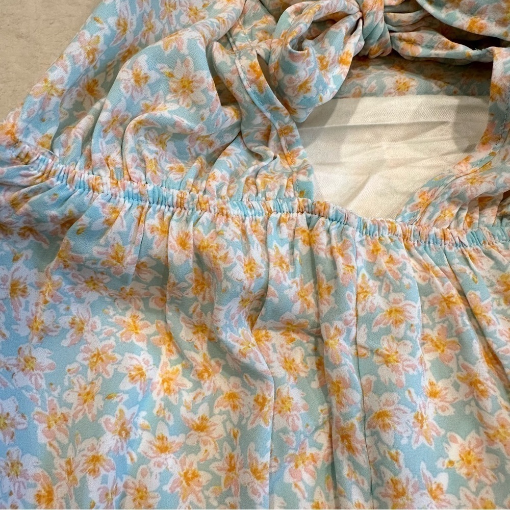 NWT Sienna Sky High Neck Sleeveless Floral Tie Back Midi Dress - Picture 5 of 13